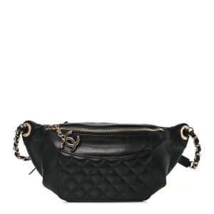 Chanel Lambskin Quilted Waist Bag Fanny Pack Black
