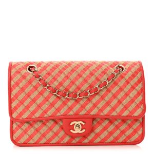 Chanel Raffia Jute Striped Medium Urban Jungle Single Flap Red