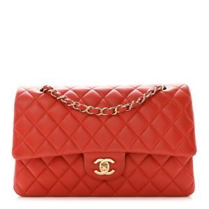 Chanel Lambskin Quilted Medium Double Flap Orange