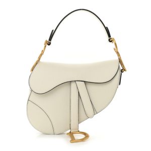 Christian Dior Grained Calfskin Mini Saddle Bag White