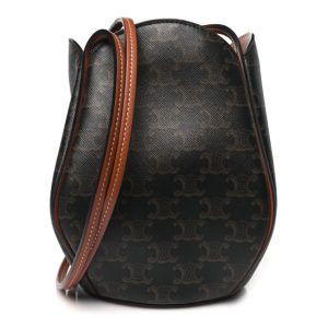 Celine Triomphe Canvas Calfskin Marlou Bucket Bag Tan