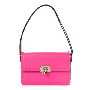 Valentino Garavani Smooth Calfskin Enamel Tonal Rockstud23 Shoulder Bag Pink PP
