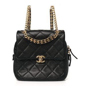 Chanel Shiny Caviar Quilted Chain Melody Backpack Black