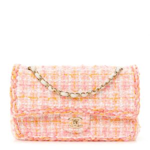 Chanel Tweed Braided Medium Flap Pink Orange