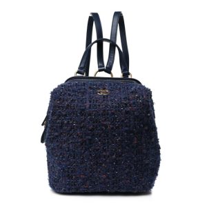 Chanel Tweed Calfskin Stitched Frame Backpack Navy