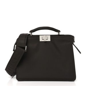 Fendi Nylon Vitello Cover Logo Embossed Mini Peekaboo I SEE U Satchel Ebano Sunflower