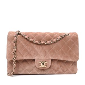 Chanel Suede Quilted Medium Double Flap Light Pink