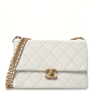 Chanel Calfskin Quilted Mini Chain Strap Flap White