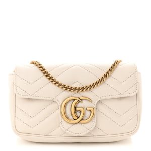 Gucci Calfskin Matelasse Super Mini GG Marmont Shoulder Bag White