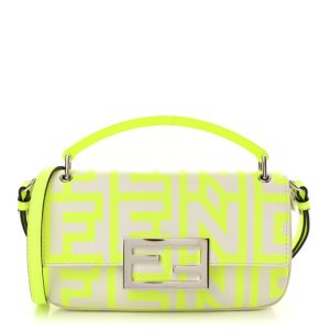 Fendi X MARC JACOBS Nappa Vitello King Logo Print Phone Baguette Yellow Fluo