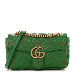 Gucci X Adidas Calfskin Matelasse Small GG Marmont Shoulder Bag Green
