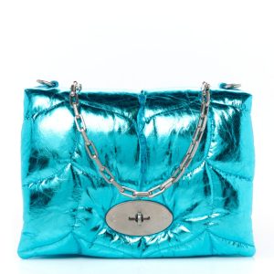 Mulberry Metallic Crinkled Nappa Pillow Quilted Little Softie Bag Portobello Blue