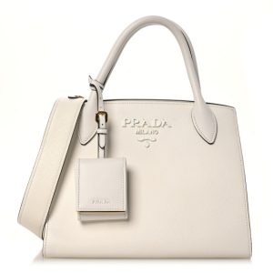 Prada Saffiano Cuir Calfskin Small Monochrome Top Handle Tote White