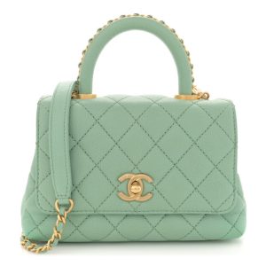 Chanel Caviar Quilted Extra Mini Coco Chain Handle Flap Light Green