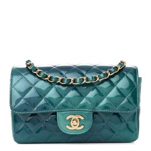 Chanel Shaded Patent Calfskin Quilted Mini Rectangular Flap Green Blue