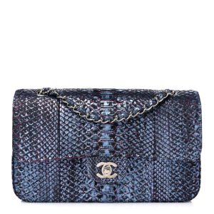 Chanel Metallic Snakeskin Medium Double Flap Blue Pink