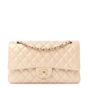 Chanel Iridescent Calfskin Quilted Medium Double Flap Beige