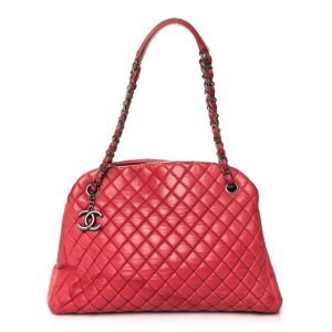 Chanel Iridescent Calfskin Quilted Large Just Mademoiselle Bowling Bag Red