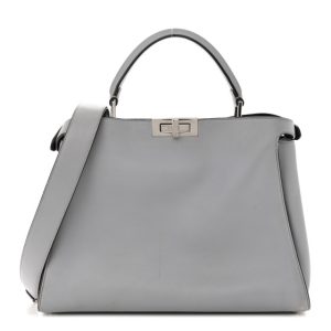 Fendi Vitello Tahiti Burro Large Peekaboo Iconic Essentially Satchel Ardesia Dark Blue