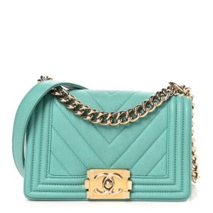 Chanel Caviar Chevron Quilted Small Boy Flap Green