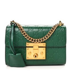 Gucci Guccissima Small Padlock Shoulder Bag Emerald