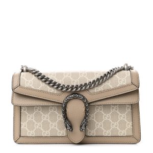 Gucci GG Supreme Monogram Textured Dollar Calfskin Small Rectangular Dionysus Shoulder Bag Beige Mystic White Oatmeal