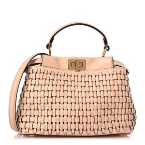 Fendi Vitello Grace Intreccio Mini Peekaboo Iconic Satchel Light Rose
