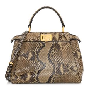 Fendi Snakeskin Camoscio Mini Peekaboo Iconic Satchel Asfalto Nocciola