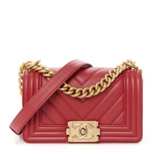 Chanel Calfskin Chevron Quilted Small Boy Flap Red