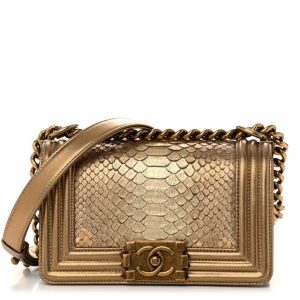 Chanel Snakeskin Calfskin Small Boy Flap Gold