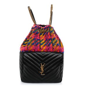Saint Laurent Tweed Lambskin Matelasse Monogram Joe Backpack Black Rosso Multicolor