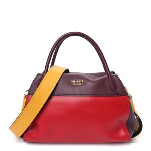 Prada City Calf Ribbon Bowling Bag Fuoco Granata