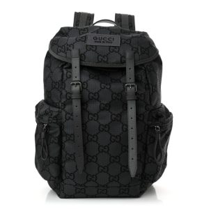 Gucci Monogram Jumbo GG Polyester Large Double Buckle Backpack Dark Grey Black