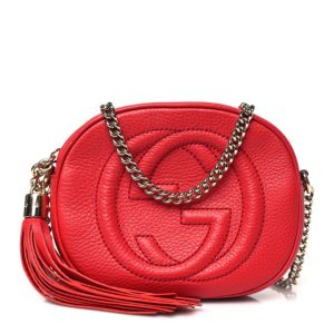 Gucci Pebbled Calfskin Mini Soho Chain Bag Tabasco Red