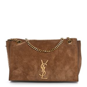 Saint Laurent Smooth Calfskin Suede Medium Reversible Monogram Kate Satchel Light Ochre