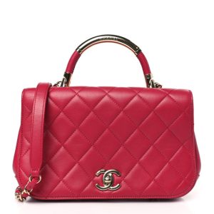 Chanel Lambskin Small Carry Chic Flap Dark Pink