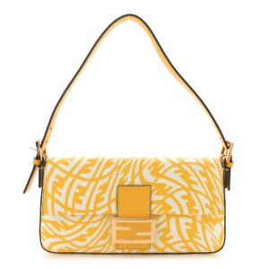 Fendi X SARAH COLEMAN Glazed Canvas Vitello King FF Vertigo Baguette 1997 Mimosa White