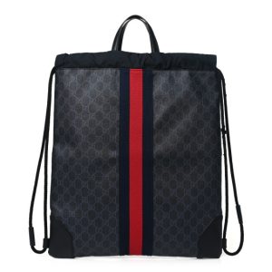 Gucci Soft GG Supreme Monogram Appia Calfskin Web Drawstring Backpack Black