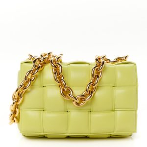 Bottega Veneta Lambskin Maxi Intreccio Padded Chain Cassette Crossbody Bag Kiwi