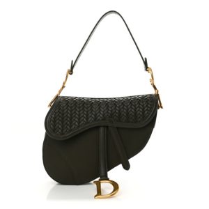Christian Dior Smooth Calfskin Braided Saddle Bag Dark Green