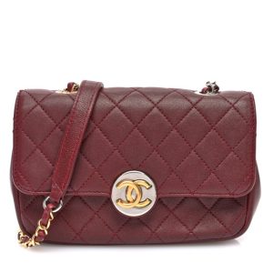 Chanel Calfskin Quilted Mini Rectangular Flap Dark Red
