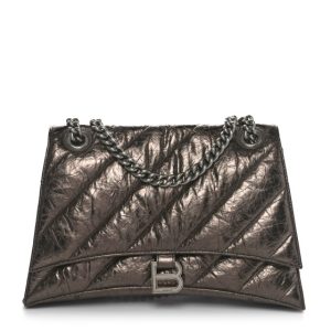 Balenciaga Metallic Crushed Calfskin Quilted Medium Crush Chain Bag Dark Bronze