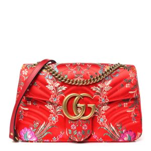 Gucci Jacquard Matelasse Floral Medium GG Marmont Shoulder Bag Red