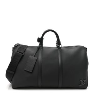 Louis Vuitton Grained Calfskin Aerogram Keepall Bandouliere 50 Black