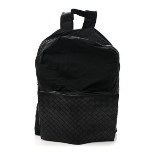Bottega Veneta Nappa Nylon Intreccio Packable Backpack Black