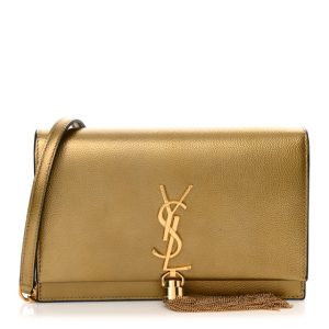 Saint Laurent Metallic Grain De Poudre Kate Monogram Tassel Chain Wallet Gold