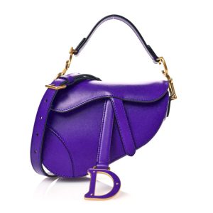 Christian Dior Supple Calfskin Mini Saddle Bag With Strap Purple