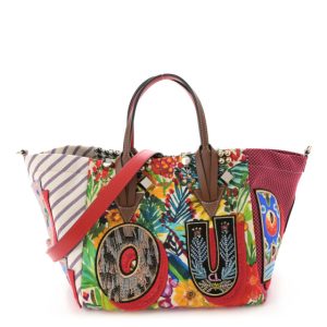 Christian Louboutin Canvas Embroidered Calfskin Caracaba Tote Multicolor