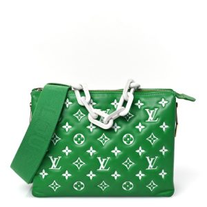 Louis Vuitton Lambskin Embossed Monogram LV Match Coussin PM Green White
