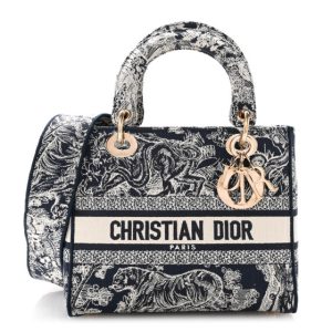 Christian Dior Toile de Jouy Embroidered Medium Lady D-Lite Navy